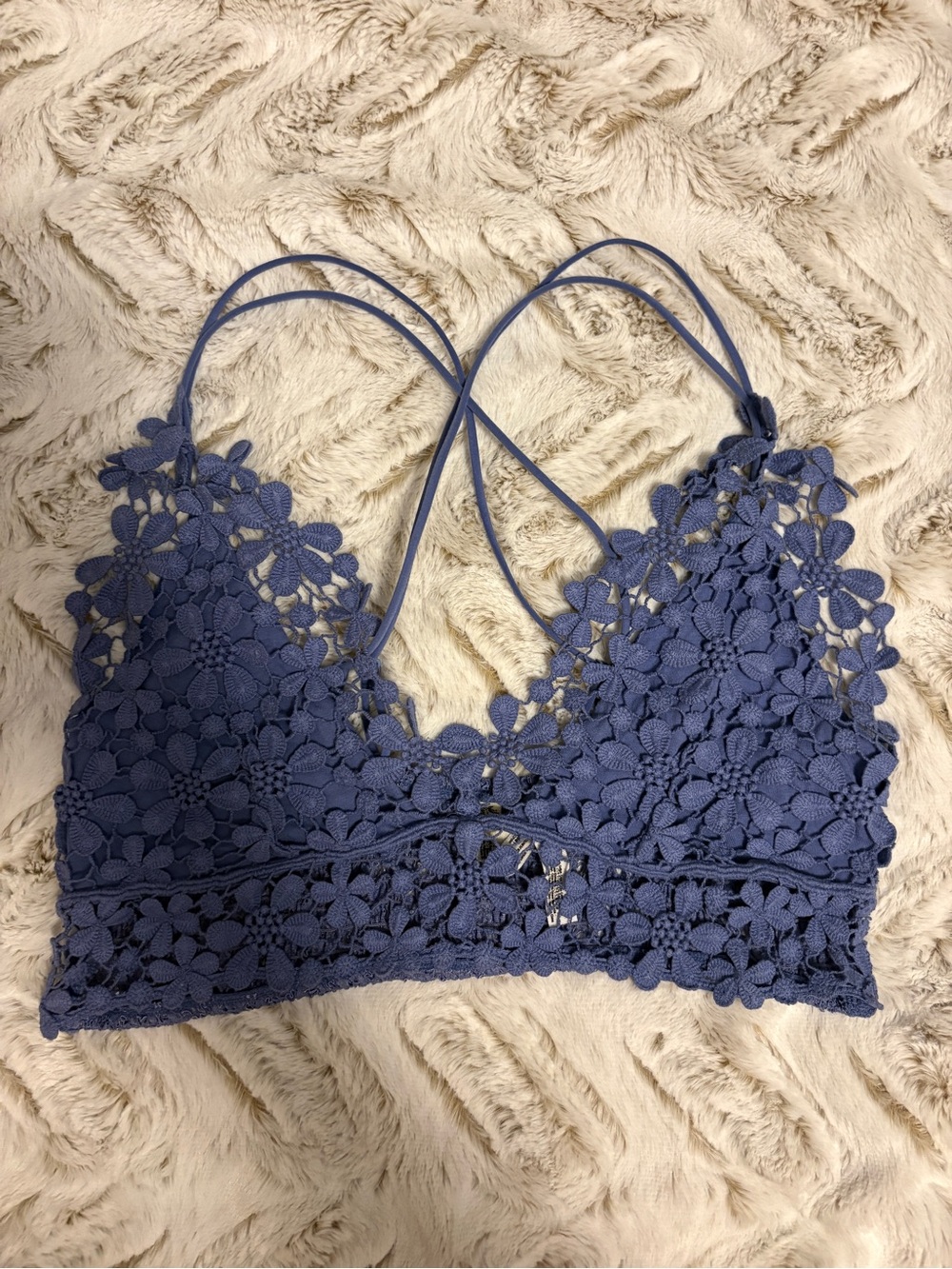 Free People Intimately Blue Floral Lace Bralette Crochet Crop Top Size L